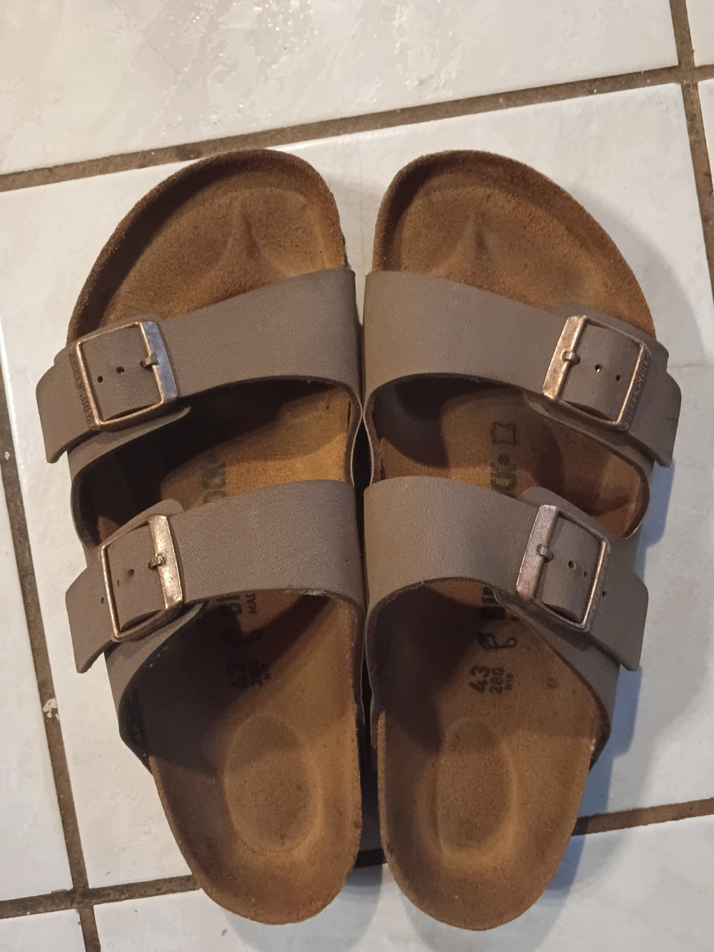 Birkenstock Taupe Double Strap Sandals with Silver Buckles